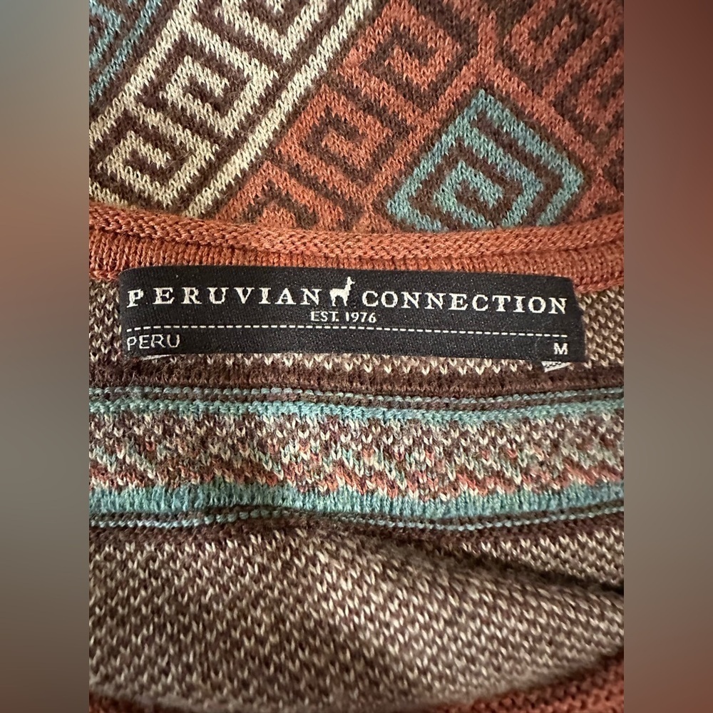 Peruvian Connection Geometric Knit Maxi Dress Medium Rust Blue Southwestern Boho - Picture 7 of 7